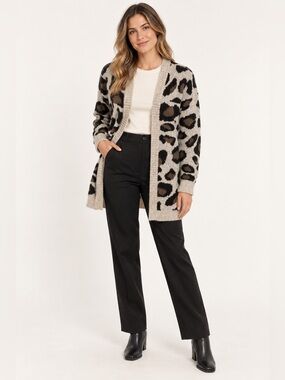 AQUA Leopard Print Open Cardigan Sweater Size Small